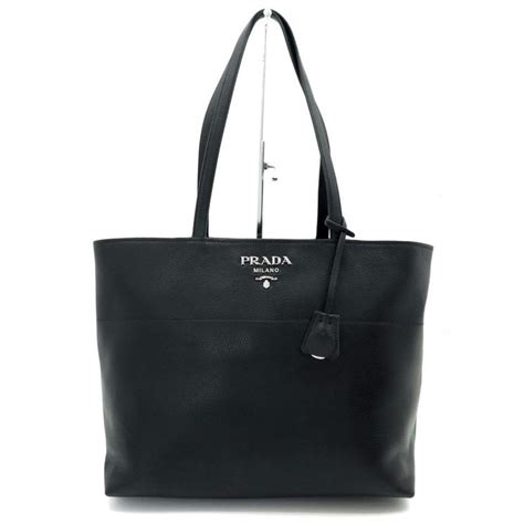 Prada Women's Vitello Phenix Black Leather Shopping Tote 